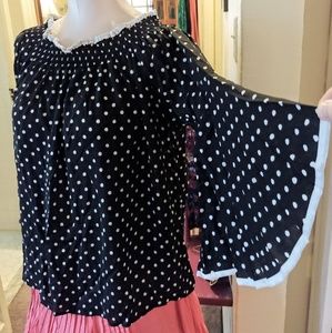 Polka Dot Shirt with Ruffle Sleeve Grand & Greene